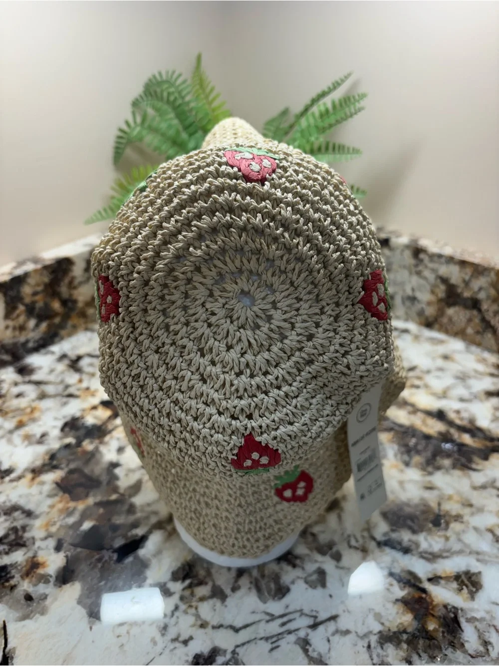 🍓 Straw Knit Bucket Hat with Red Strawberry Embroidery 🍓